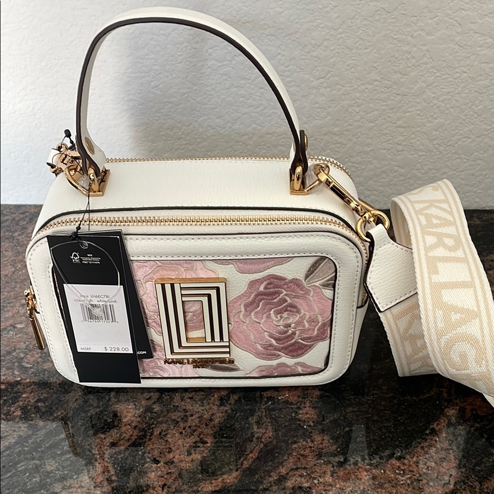 Karl Lagerfeld Cream and Pink Floral Crossbody Bag - Picture 6 of 8